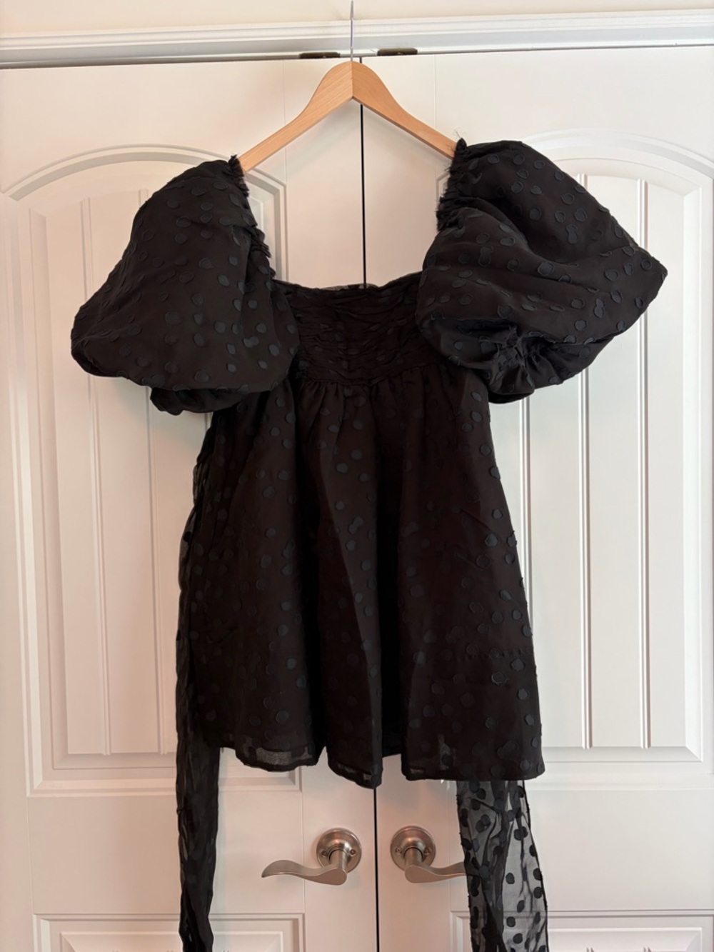 AJE La Piscine NWT Dotted Chiffon Puff Sleeve Bow Back Mini Dress Size 4 US Sz 0 - Picture 4 of 16